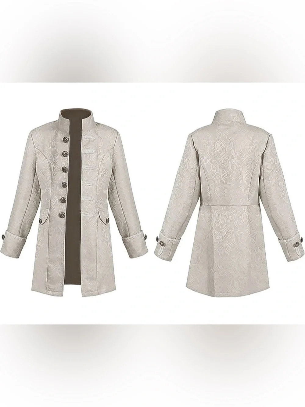 Ivory Embossed Long Coat - Button Front
